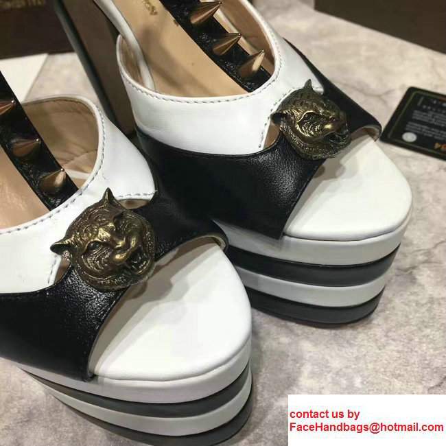 Gucci Studded Leather Platform 4.5cm Heel 16cm Pumps 421627 White/Black 2017
