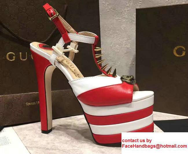 Gucci Studded Leather Platform 4.5cm Heel 16cm Pumps 421627 White/Red 2017 - Click Image to Close