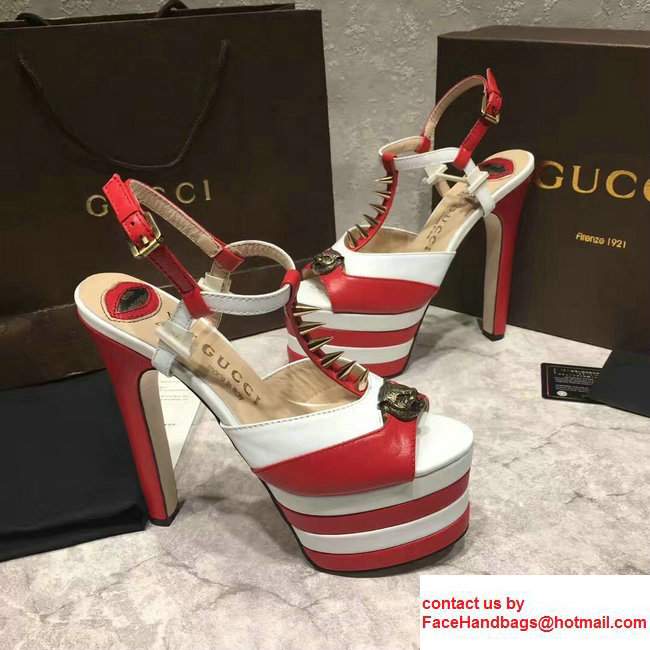 Gucci Studded Leather Platform 4.5cm Heel 16cm Pumps 421627 White/Red 2017