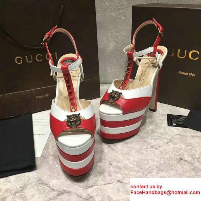 Gucci Studded Leather Platform 4.5cm Heel 16cm Pumps 421627 White/Red 2017