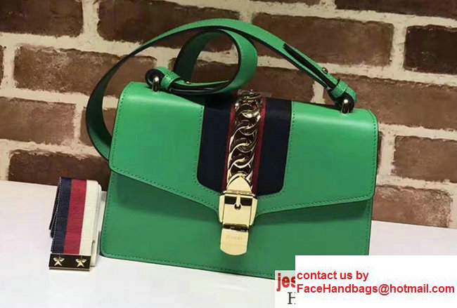 Gucci Sylvie Chain Leather Shoulder Bag 421882 Green 2017 - Click Image to Close