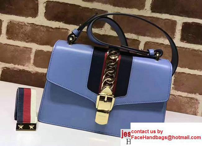 Gucci Sylvie Chain Leather Shoulder Bag 421882 Light Blue 2017 - Click Image to Close