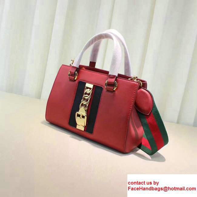 Gucci Sylvie Leather Buckle Design Web Chain Top HandleBag 460381 Red 2017 - Click Image to Close