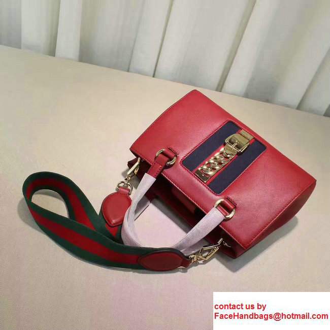 Gucci Sylvie Leather Buckle Design Web Chain Top HandleBag 460381 Red 2017