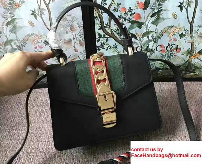 Gucci Sylvie Leather Top Handle Shoulder Mini Bag 470270 Black 2017 - Click Image to Close