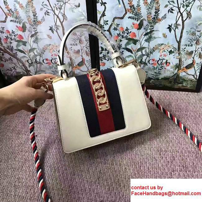 Gucci Sylvie Leather Top Handle Shoulder Mini Bag 470270 White 2017