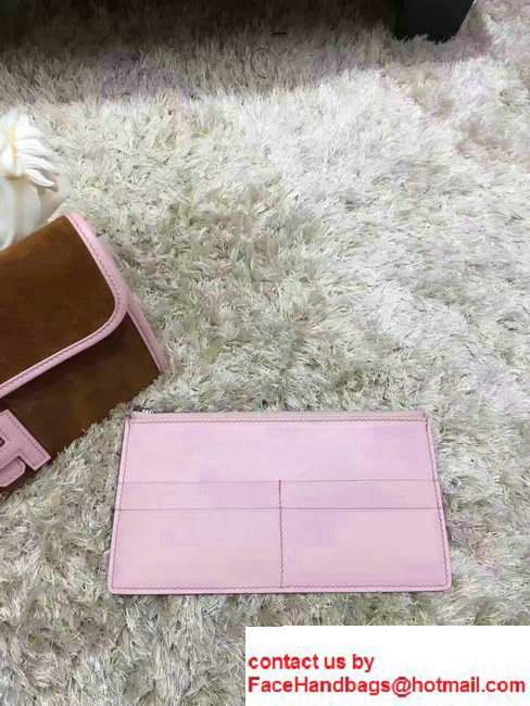 Hermes Box Suede Patchwork Long Wallet Clutch Bag Pink 2017