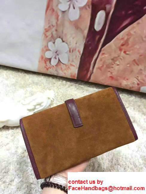 Hermes Box Suede Patchwork Long Wallet Clutch Bag Purple 2017