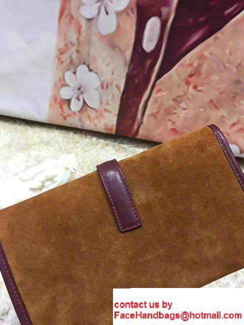 Hermes Box Suede Patchwork Long Wallet Clutch Bag Purple 2017