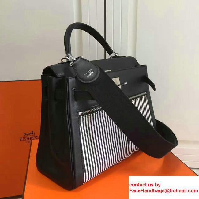 Hermes Kelly Lakis 32cm Bag in Original Canvas Swift Leather Striped Black