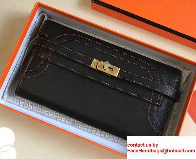 Hermes Lace Kelly Long Wallet in Swift Leather Black/Red 2017 - Click Image to Close