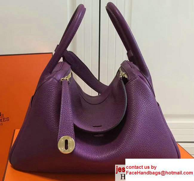 Hermes Leather Lindy 26/30cm Bag Purple