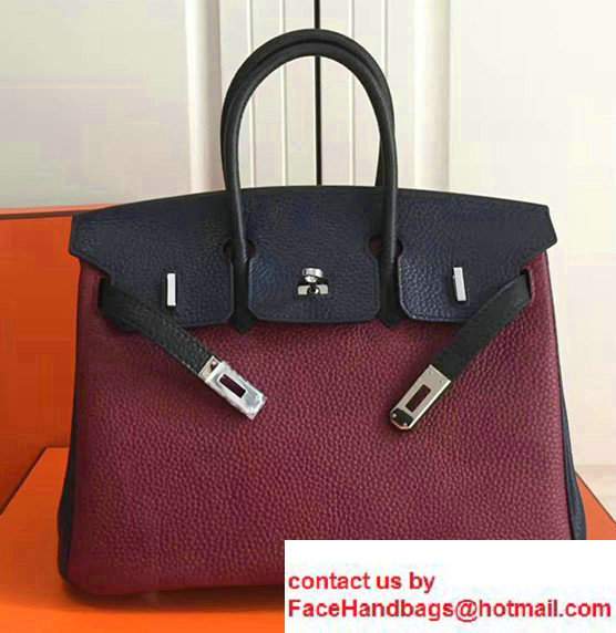 Hermes Mini Birkin 25cm Bag in Original Togo Leather Bag Burgundy/Dark Blue