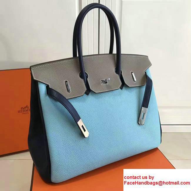 Hermes Mini Birkin 25cm Bag in Original Togo Leather Bag Light Blue/Gray