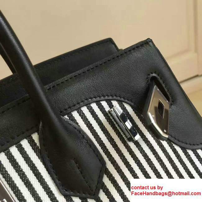 Hermes Birkin 30cm Bag in Original Canvas Swift Leather Striped Black - Click Image to Close