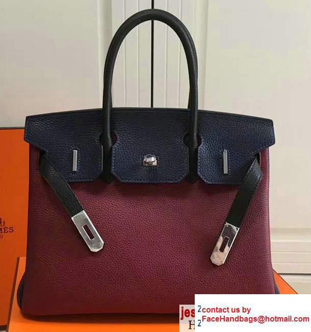 Hermes Birkin 30cm Bag in Original Togo Leather Bag Burgundy/Dark Blue - Click Image to Close