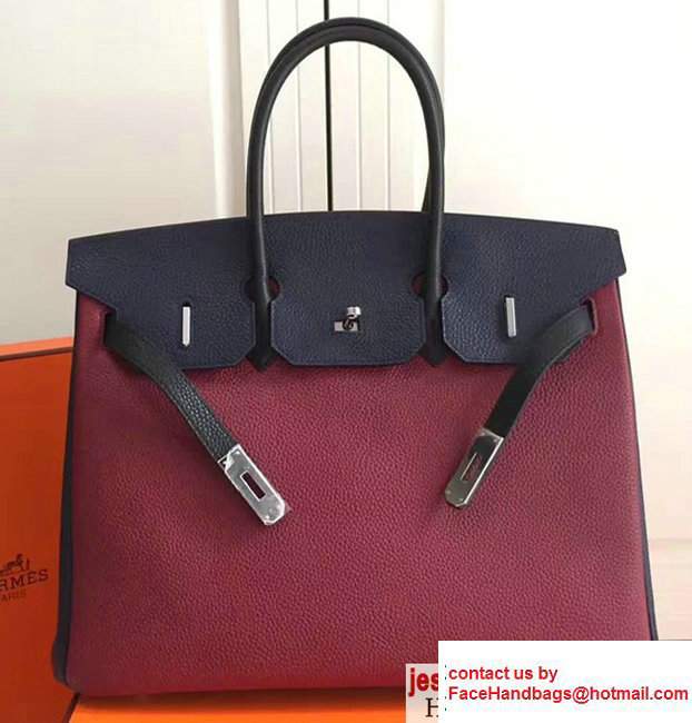 Hermes Birkin 35cm Bag in Original Togo Leather Bag Burgundy/Dark Blue - Click Image to Close