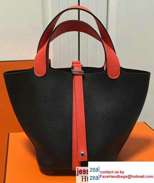 Hermes Original Togo Leather Picotin Lock PM/MM Bag Black/Orange