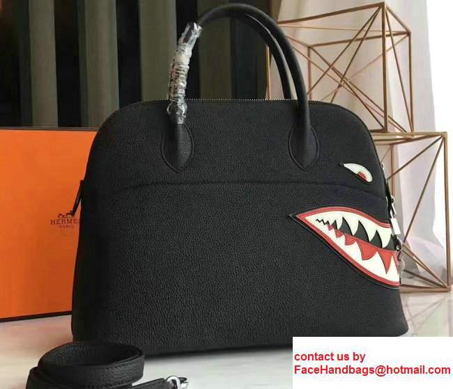 Hermes Shark Print Bolide Tote Bag in Original Leather Black