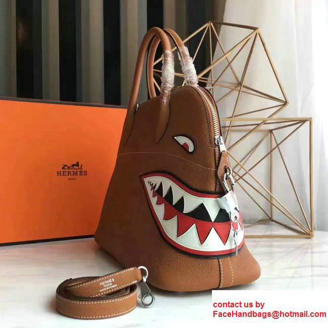 Hermes Shark Print Bolide Tote Bag in Original Leather Brown
