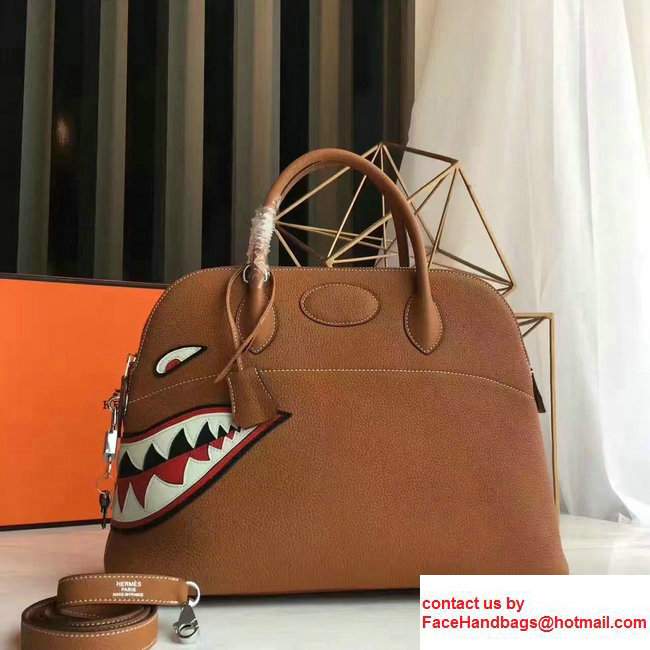 Hermes Shark Print Bolide Tote Bag in Original Leather Brown