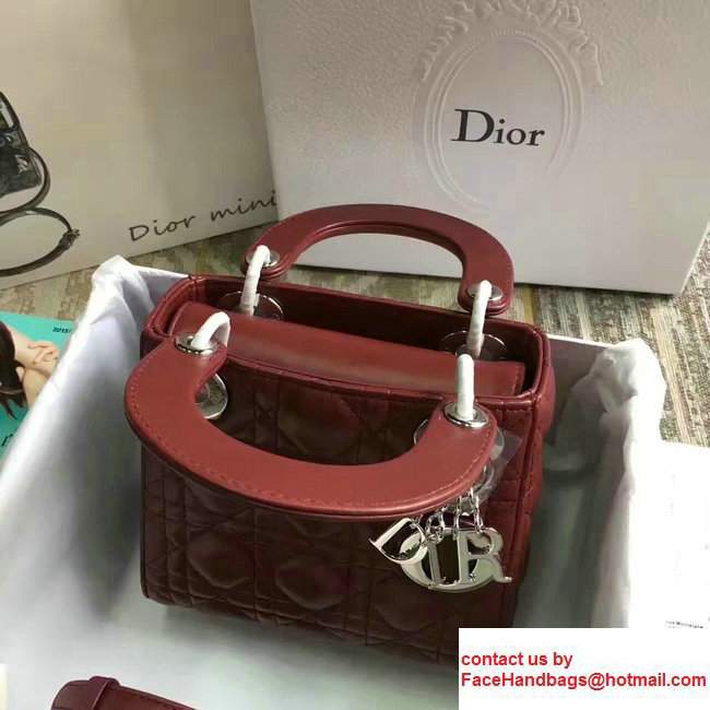 Lady DiorMini/Small Bag In Lambskin Burgundy 2017 - Click Image to Close