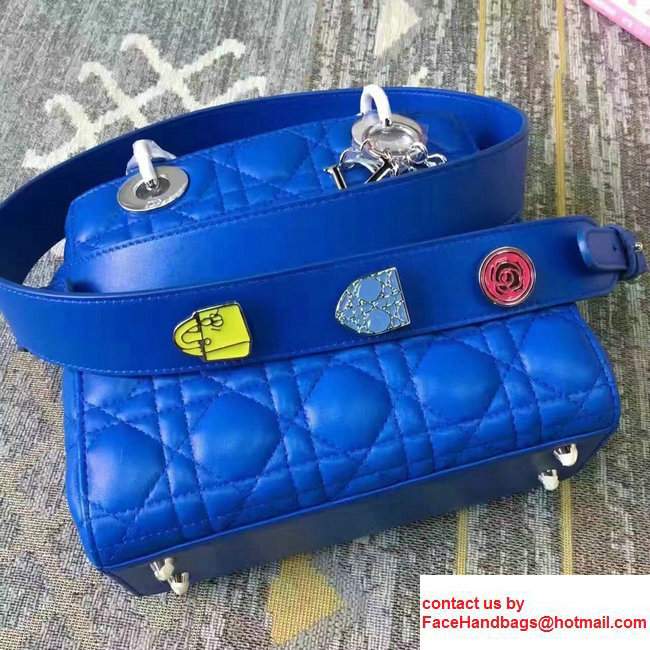Lady Dior Lambskin Bag Blue With Embroidered Lucky Badges Strap Cruise 2017 - Click Image to Close