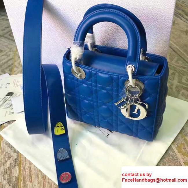 Lady Dior Lambskin Bag Blue With Embroidered Lucky Badges Strap Cruise 2017