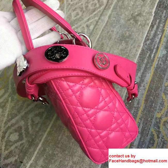 Lady Dior Lambskin Bag Fuchsia With Embroidered Lucky Badges Strap Cruise 2017 - Click Image to Close