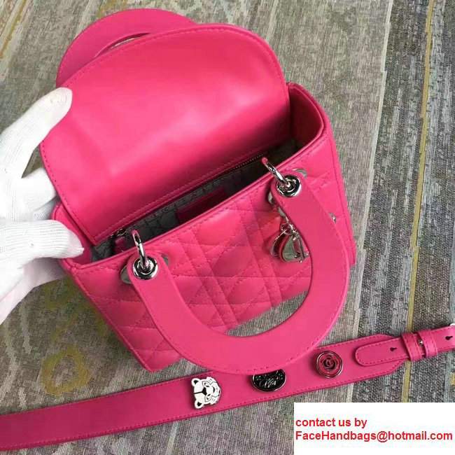 Lady Dior Lambskin Bag Fuchsia With Embroidered Lucky Badges Strap Cruise 2017 - Click Image to Close