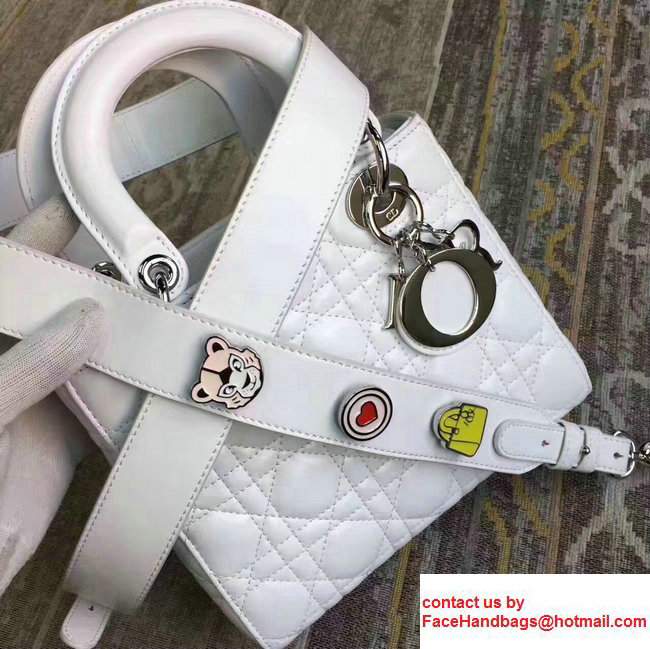 Lady Dior Lambskin Bag White With Embroidered Lucky Badges Strap Cruise 2017