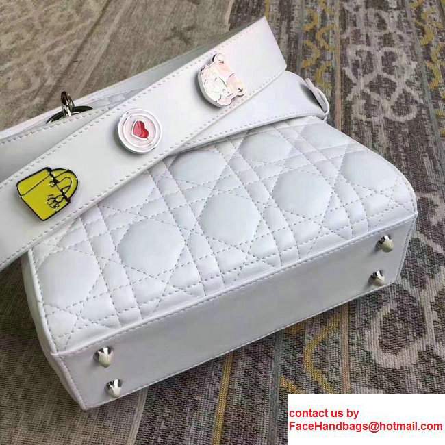 Lady Dior Lambskin Bag White With Embroidered Lucky Badges Strap Cruise 2017 - Click Image to Close