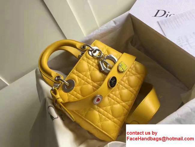 Lady Dior Lambskin Bag Yellow With Embroidered Lucky Badges Strap Cruise 2017