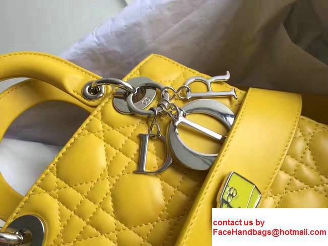 Lady Dior Lambskin Bag Yellow With Embroidered Lucky Badges Strap Cruise 2017