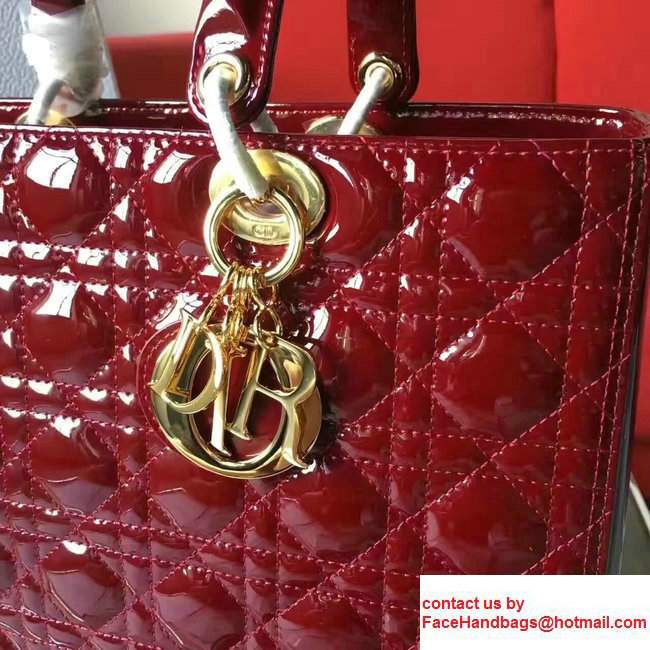 Lady Dior Large Bag Original Quality Patent Leather Burgundy - Click Image to Close
