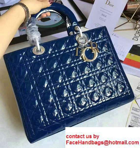 Lady Dior Large Bag Original Quality Patent Leather Dark Blue