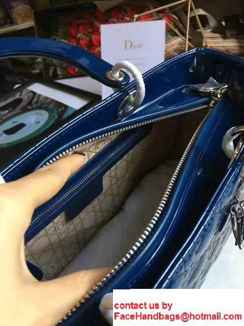 Lady Dior Large Bag Original Quality Patent Leather Dark Blue - Click Image to Close