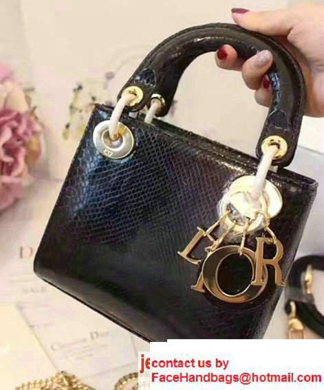 Lady Dior Python Small/Mini Bag with Double Chain Strap Black 2017