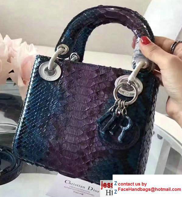 Lady Dior Python Small/Mini Bag with Double Chain Strap Blue/Purple 2017 - Click Image to Close