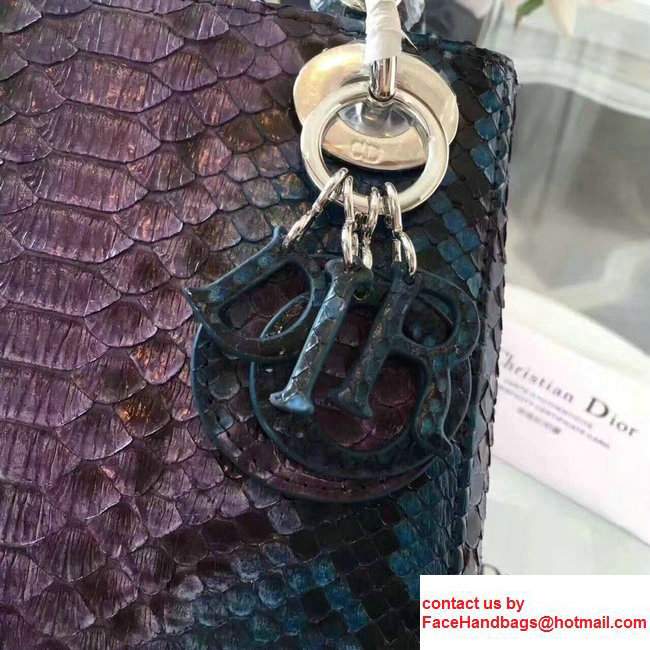 Lady Dior Python Small/Mini Bag with Double Chain Strap Blue/Purple 2017 - Click Image to Close