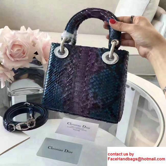 Lady Dior Python Small/Mini Bag with Double Chain Strap Blue/Purple 2017