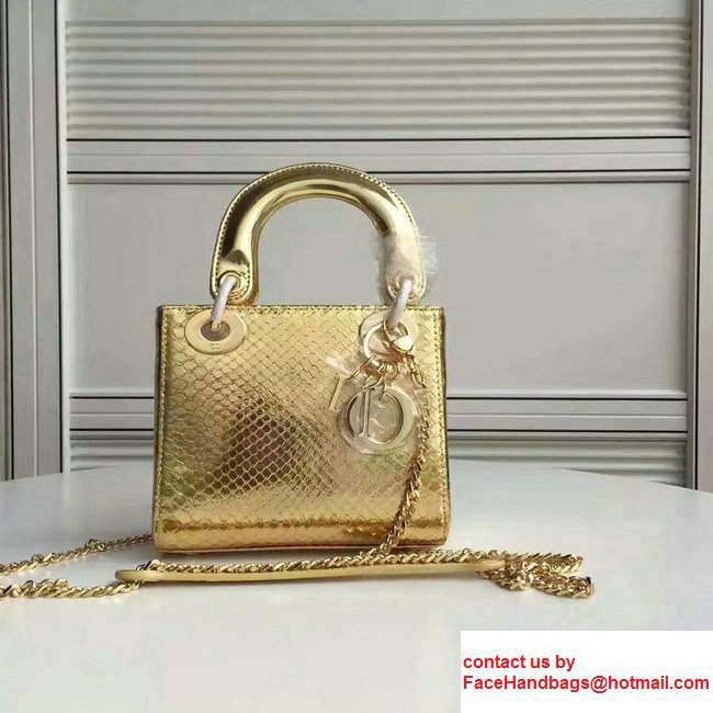 Lady Dior Python Small/Mini Bag with Double Chain Strap Gold 2017 - Click Image to Close