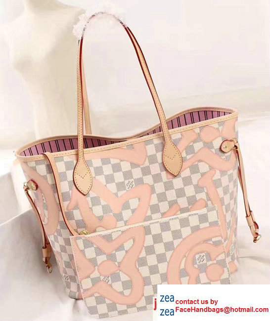 Louis Vuitton Damier Azur Canvas Nerverfull MM Tote Bag N41050 Pink 2017 - Click Image to Close