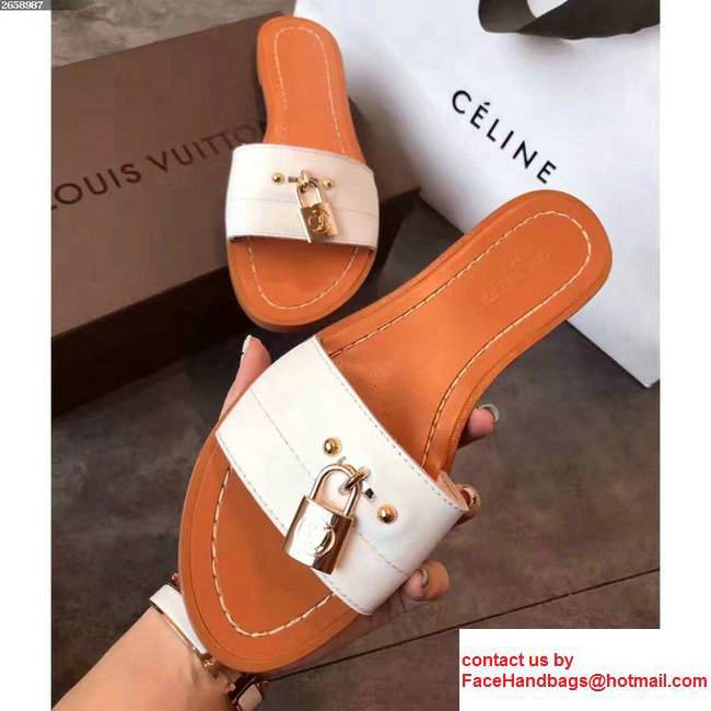 Louis Vuitton Lock It Flat Mules Sandals 1A28OE White 2017 - Click Image to Close