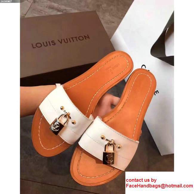 Louis Vuitton Lock It Flat Mules Sandals 1A28OE White 2017