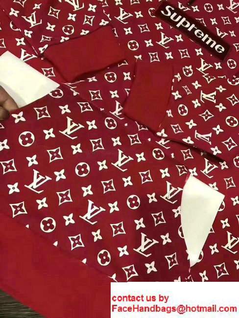 Louis Vuitton Supreme Red Cotton Monogram Hoodie Sweatershirt2017