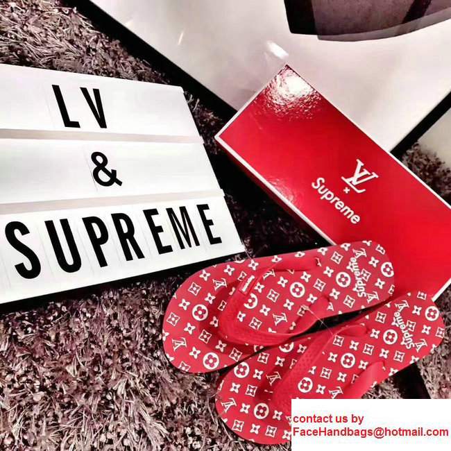 Louis Vuitton Supreme Thong Sandals Red 2017