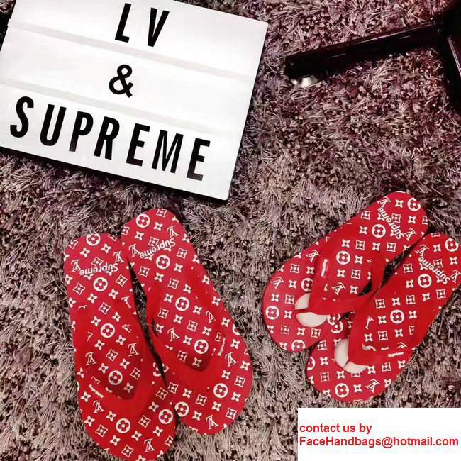 Louis Vuitton Supreme Thong Sandals Red 2017