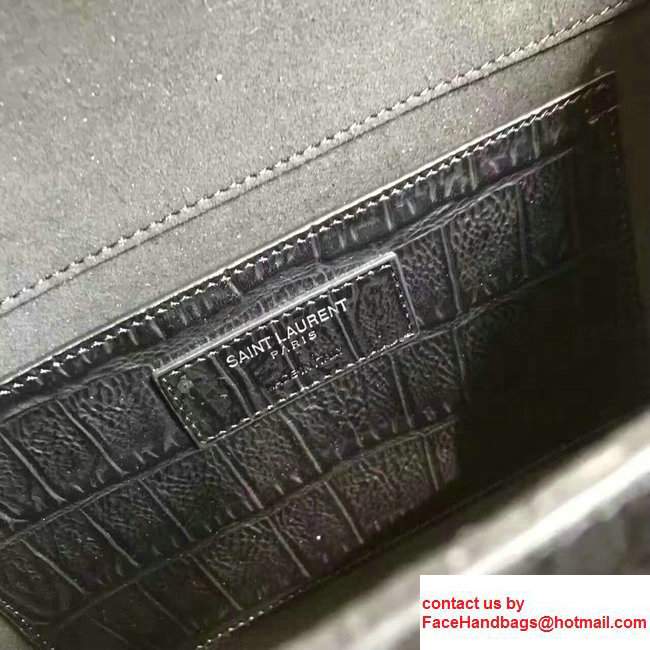 Saint Laurent Classic Medium Monogram Tassel Chain Crocodile Shoulder Bag 354119 Black