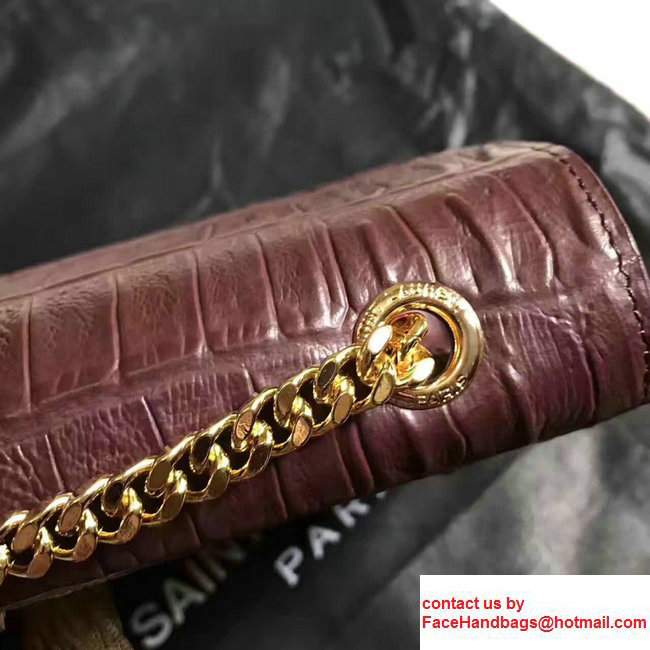 Saint Laurent Classic Medium Monogram Tassel Chain Crocodile Shoulder Bag 354119 Burgundy - Click Image to Close